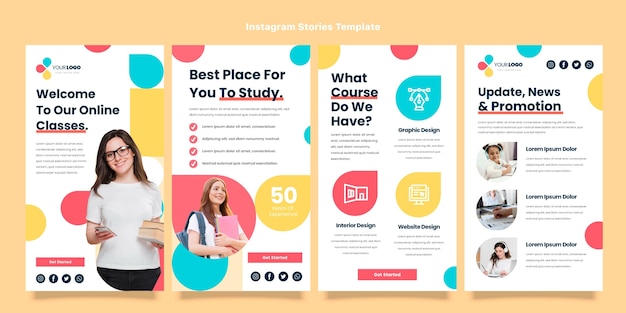 Storie di instagram tecnologia colorata design piatto