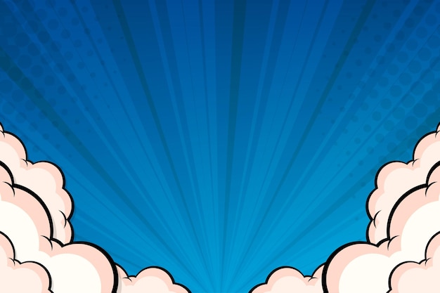 Flat design comic style background with cloud on blue