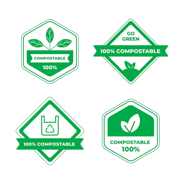 Vector flat design compostable labels and stamps