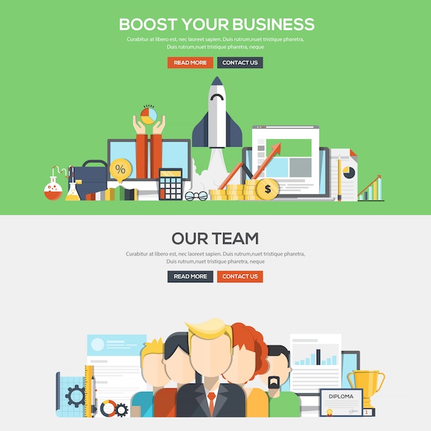 Flat design concept banner - bosst your business and our team