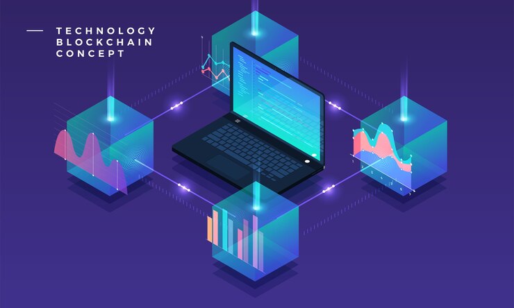 Vector flat design concept blockchain and cryptocurrency technology