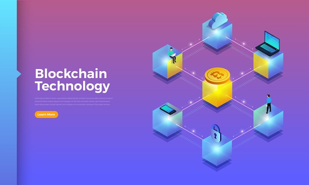 Concetto di design piatto blockchain e tecnologia di criptovaluta