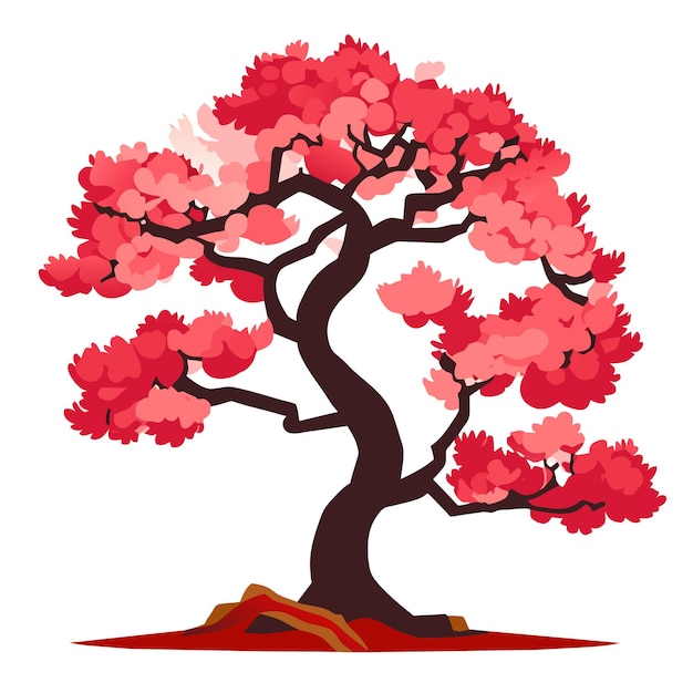 Vector flat design concept digital vector of isolated cherry blossom tree