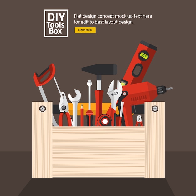 Flat design concept hand work tools box set