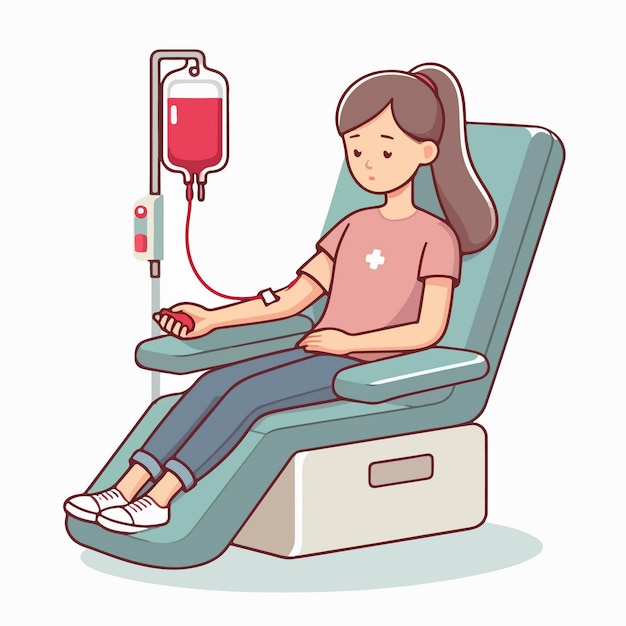 Vector flat design concept illustration of healthcare support woman donating blood