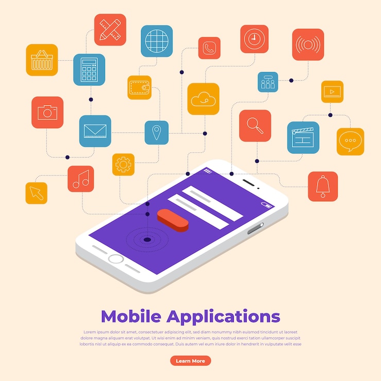 Vector flat design concept of mobile applications and smartphone device