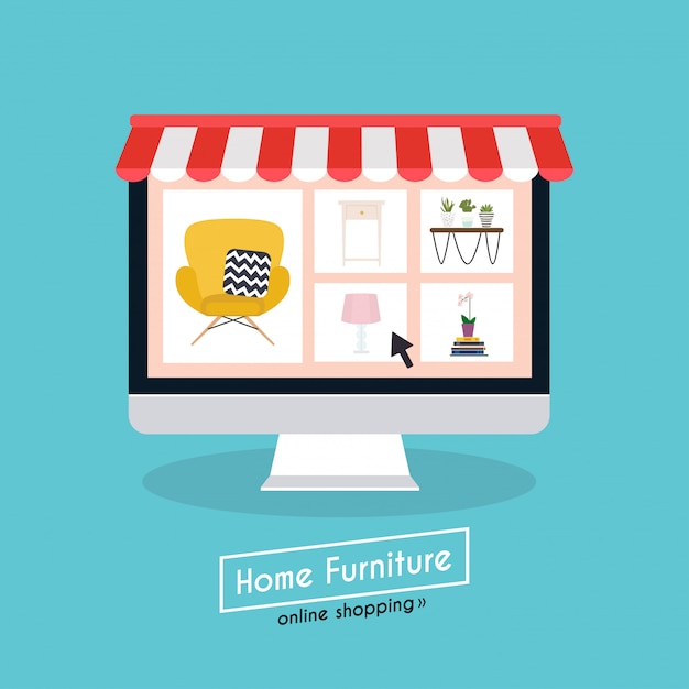 Flat design concept online shopping furniture and e-commerce.
