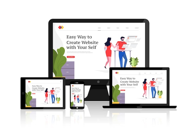 Flat design concept responsive web design development  layout devices on multiscreen. 