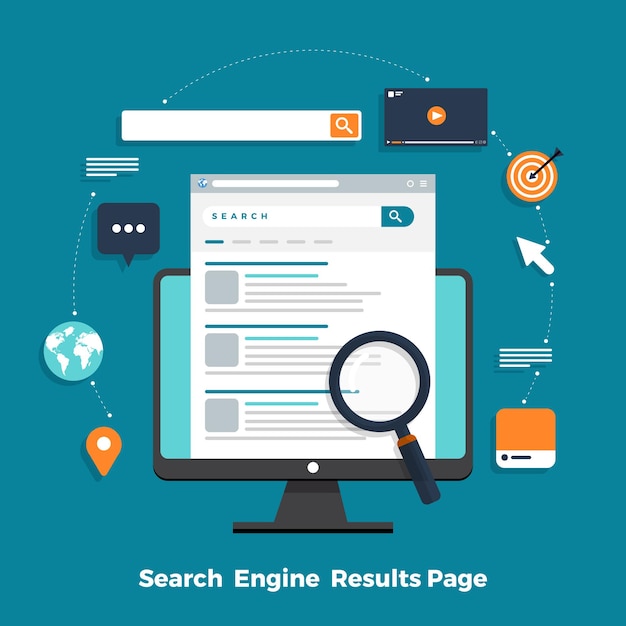 Flat design concept search engine optimization and result ranking page
