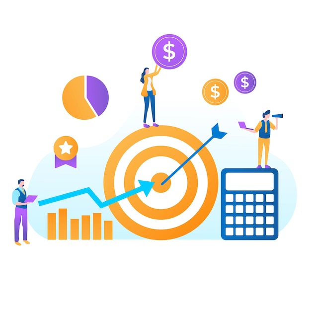 Vector flat design concept teamwork to build organizational success by setting the right marketing target