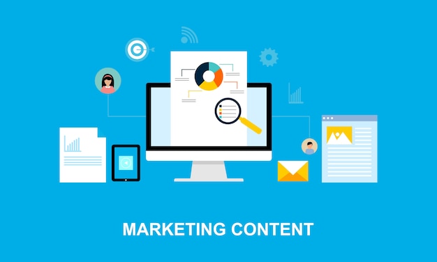 Flat design content marketing system illustration