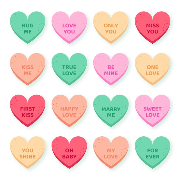 Flat design conversation hearts collection