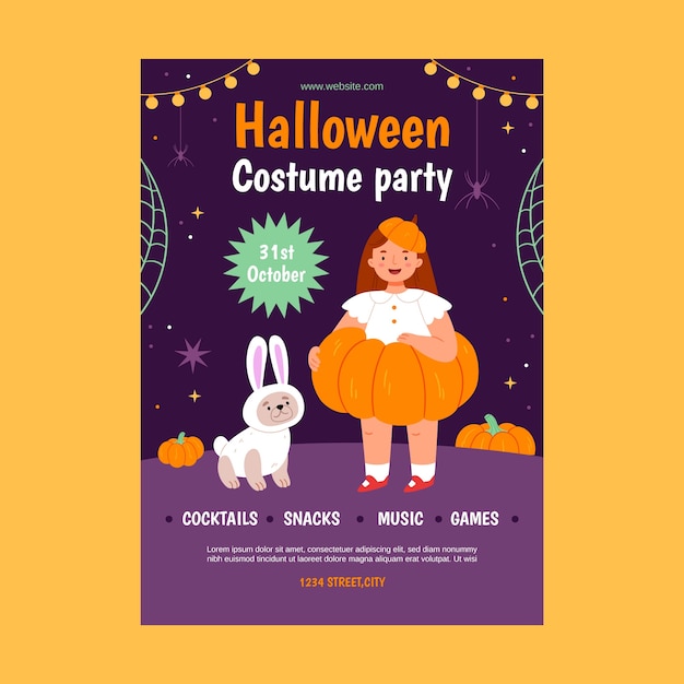 Vector flat design costume party  poster template