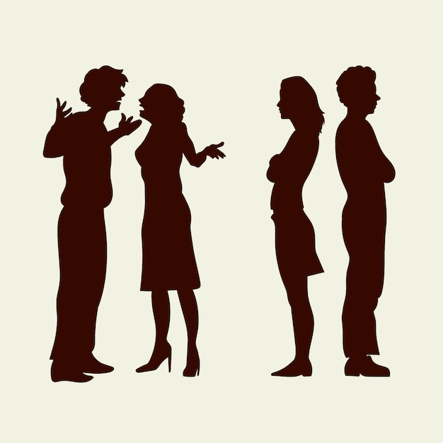 Flat design couple arguing silhouette