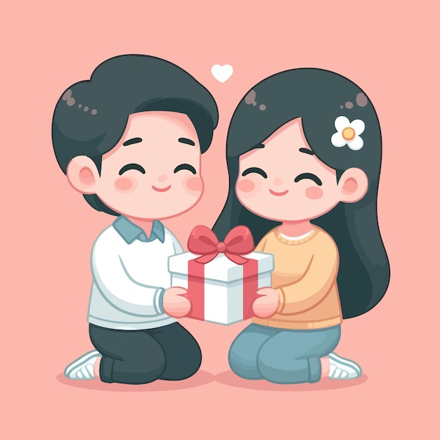 a flat design of a couple giving a gift love and heart