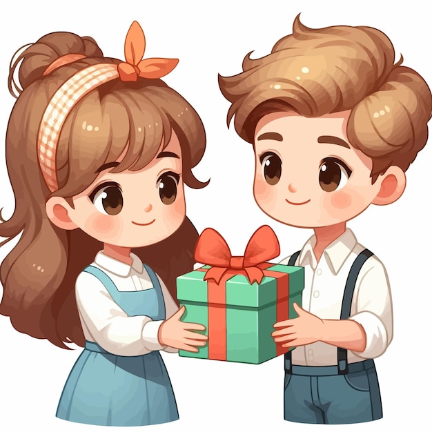 a flat design of a couple giving a gift love and heart