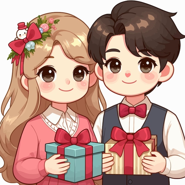 a flat design of a couple giving a gift love and heart