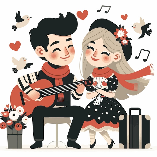 a flat design of a couple giving a gift love and heart