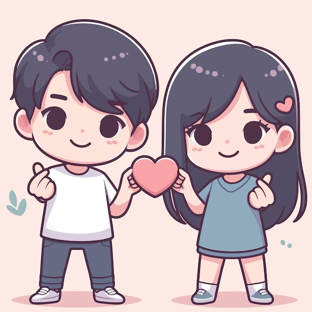 A flat design of a couple giving their heart love