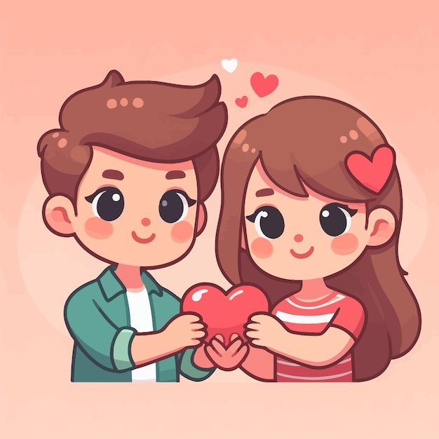 a flat design of a couple giving their heart love