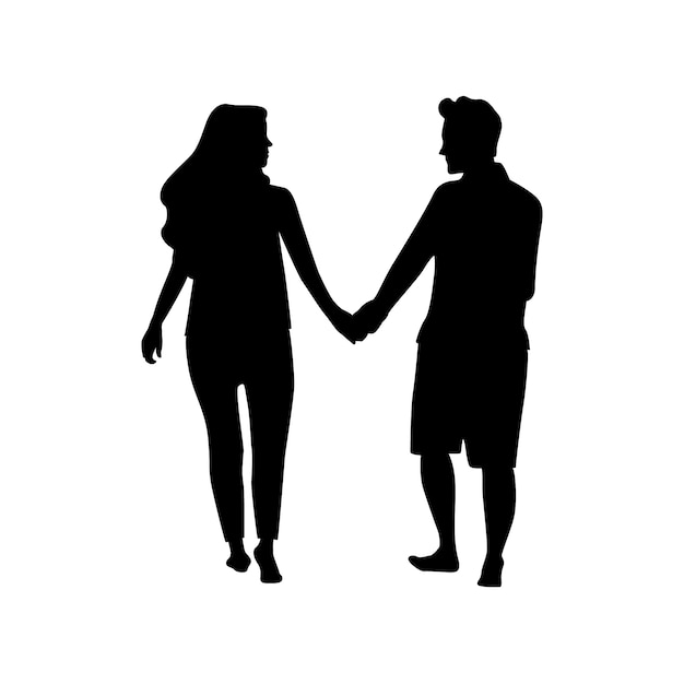 Vector flat design couple holding hands silhouette