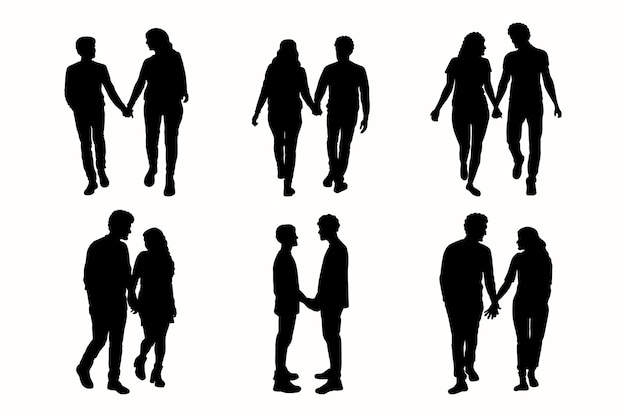 Vector flat design couple holding hands silhouette