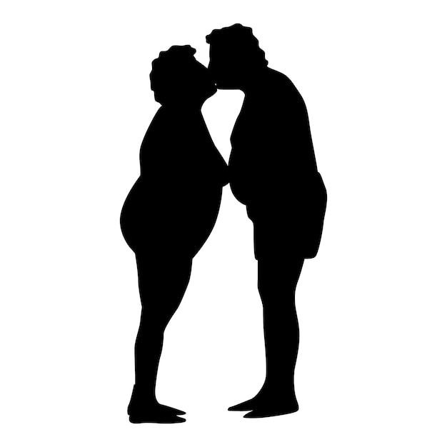 Vector flat design couple kissing silhouette