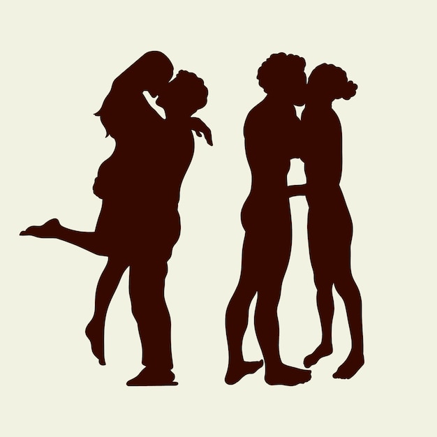 Vector flat design couple kissing silhouette