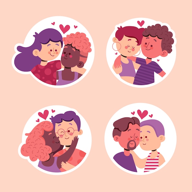 Flat design couple stickers set