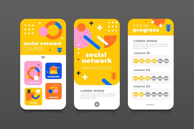 Vector flat design course app set