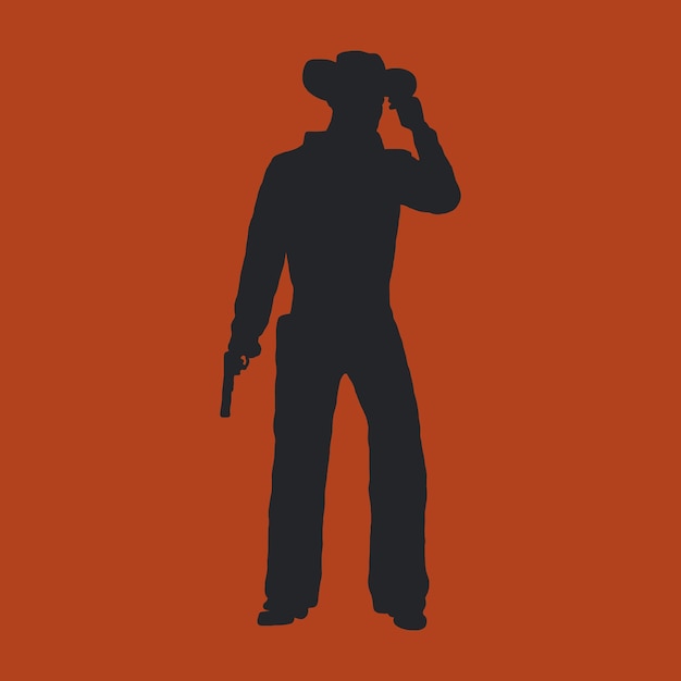 Vettore illustrazione di silhouette di cowboy a disegno piatto