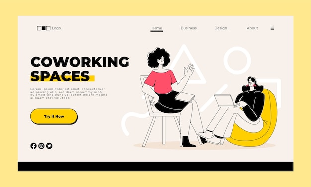 Flat design coworking landing page template