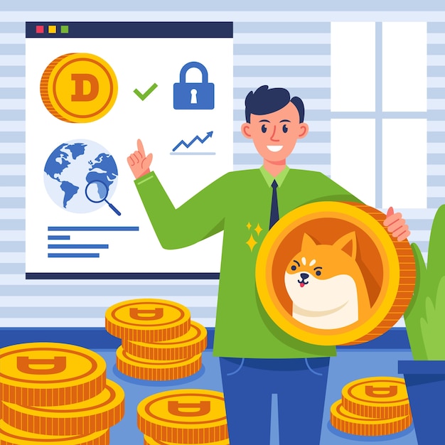 평면 디자인 크리에이 티브 dogecoin 그림