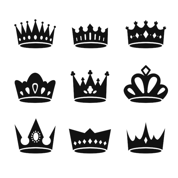 Vector flat design crown silhouette set