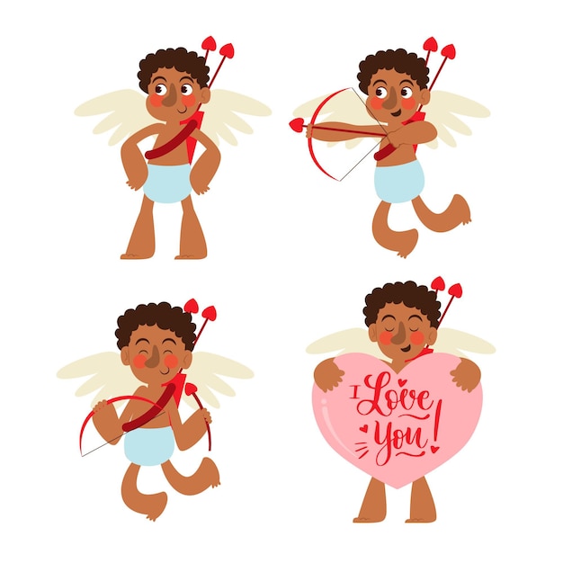 Flat design cupid character collection