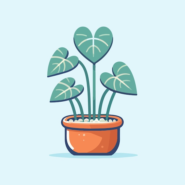 flat design cute alocasia leaf houseplant in a brown pot