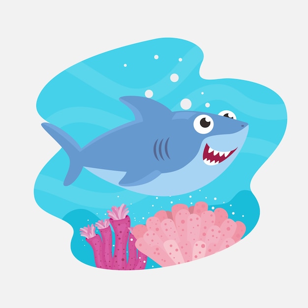 Vector flat design cute baby shark