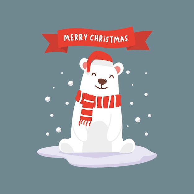 flat design cute bear merry christmas