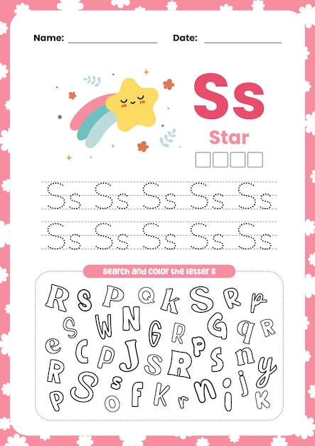 flat design cute colorful alphabet english flashcard coloring trace printable for kids activity