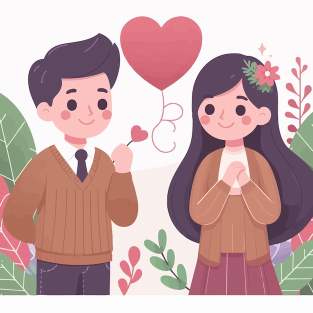 a flat design of cute couple feeling love each others