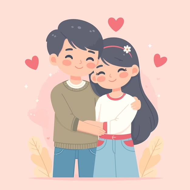 a flat design of cute couple feeling love each others