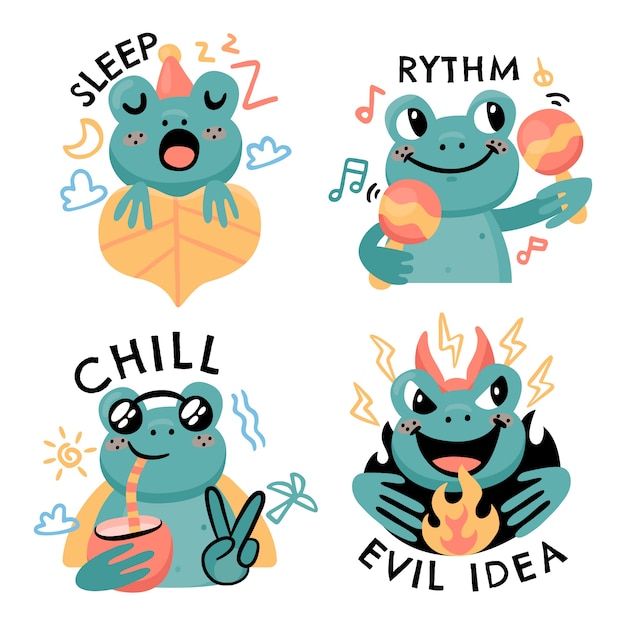 Flat design of cute creature stickers