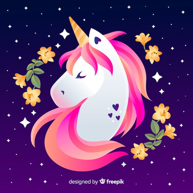 Flat design cute unicorn background