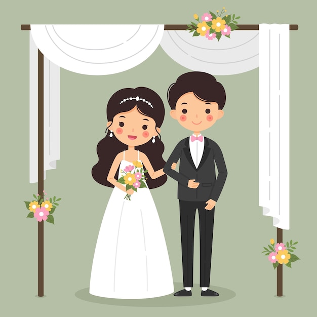 Vector flat design cute wedding couple character 