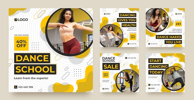 Flat design dance school dynamic instagram posts
