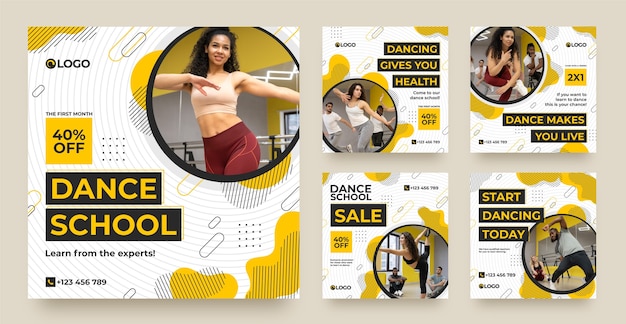 Vector flat design dance school dynamic instagram posts