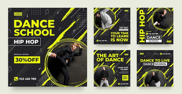 flat design dance school instagram post