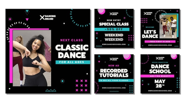 Flat design dance school instagram posts