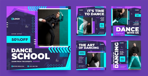 Flat design dance school instagram posts