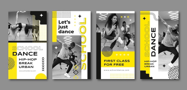 Vector flat design dance school instagram stories template